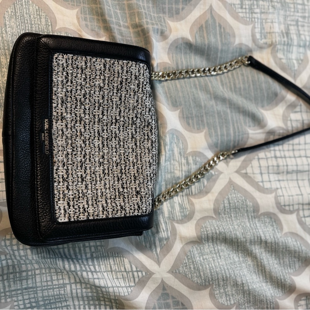 Karl Lagerfeld Tweed Black and White Shoulder Bag